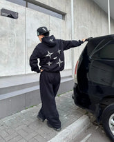 Hearujoy Hip Hop Dart Print Oversized Zip Up Hoodie Sweatpants Two Piece Set Y2K Clothes Tracksuit Men Casual Pants Tops Men Clothing